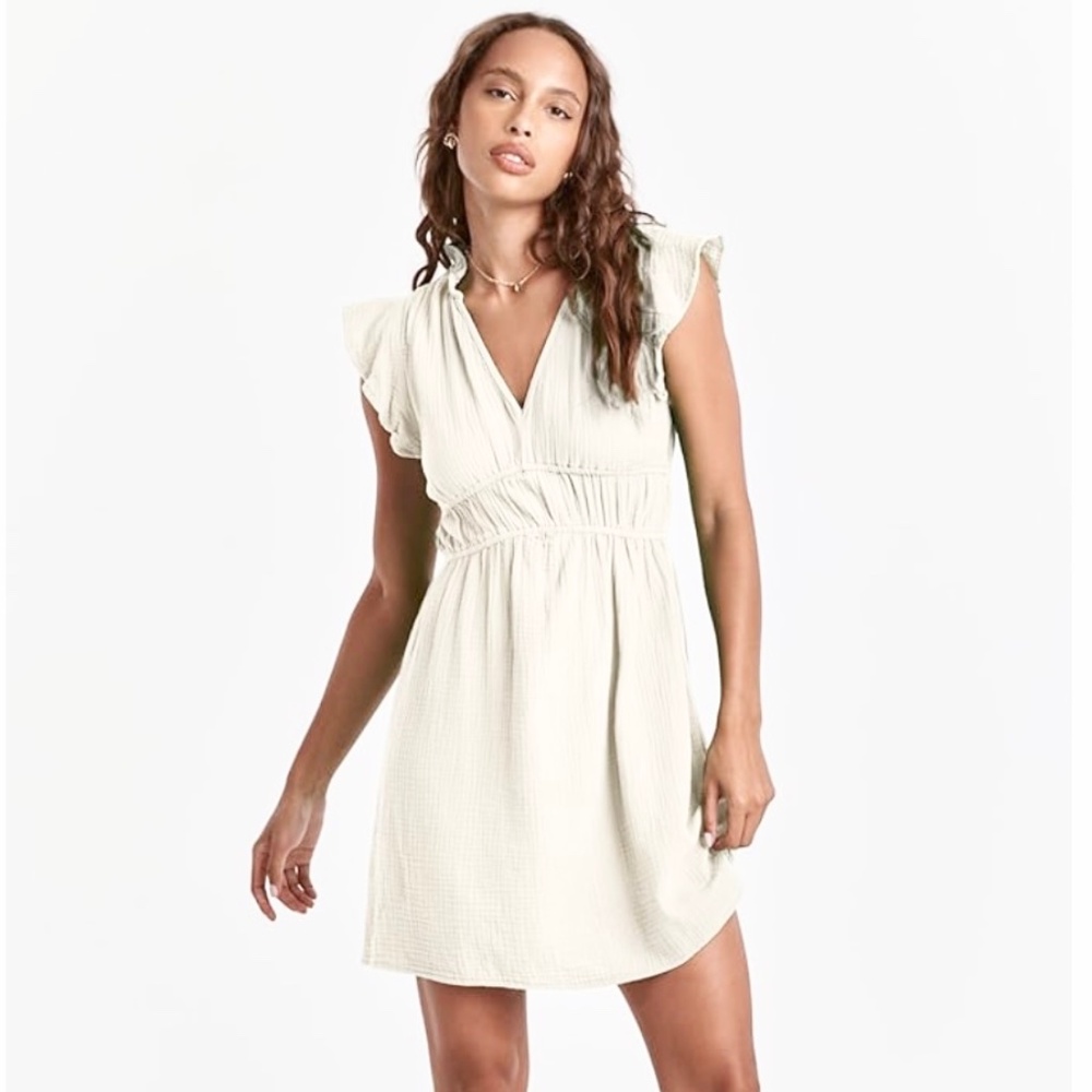 MONTEAU‎ Linen-Blend Mini Dress Womens L Ruffle Color Oatmeal